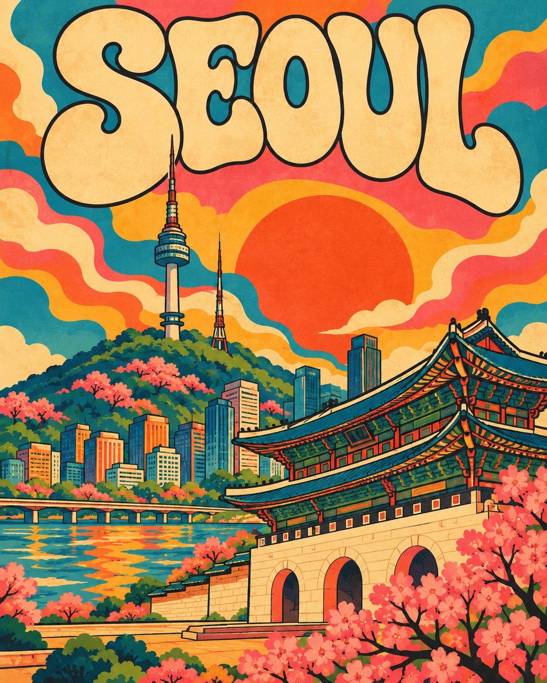Retro Psychedelic Travel Poster Illustration — AI image prompt — GPT Image 2.5 — Poster, Digital Art, Vintage - 2