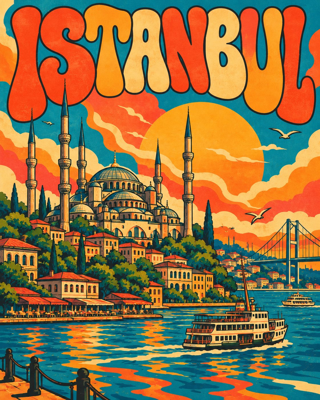 Retro Psychedelic Travel Poster Illustration — AI image prompt — GPT Image 2.5 — Poster, Digital Art, Vintage - 3