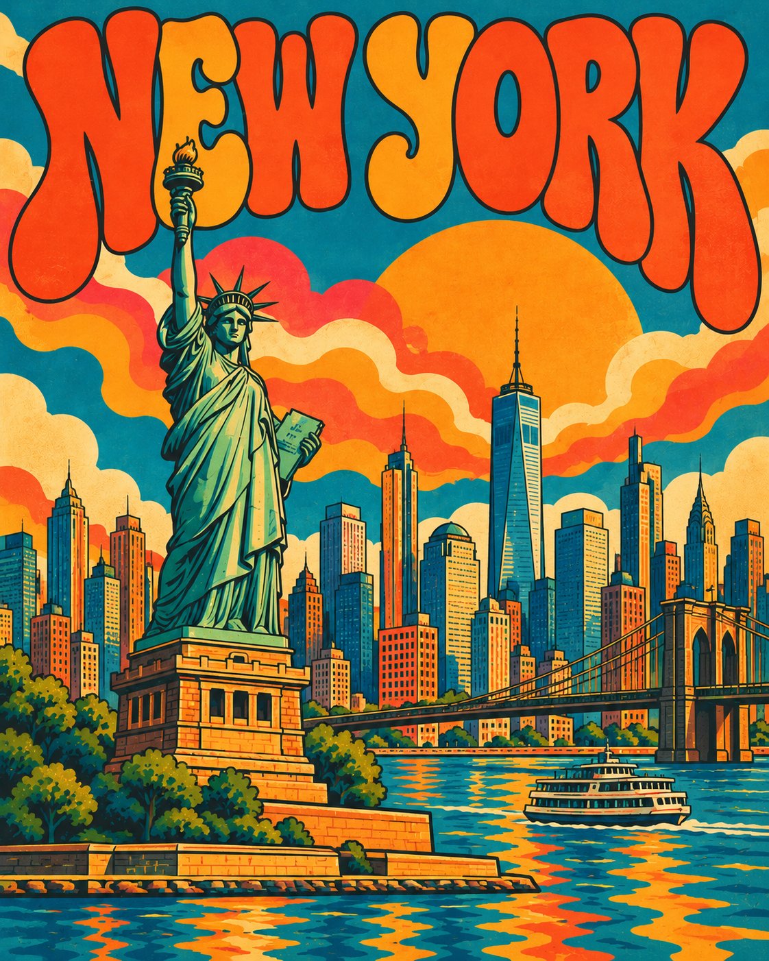 Retro Psychedelic Travel Poster Illustration — AI image prompt — GPT Image 2.5 — Poster, Digital Art, Vintage - 4