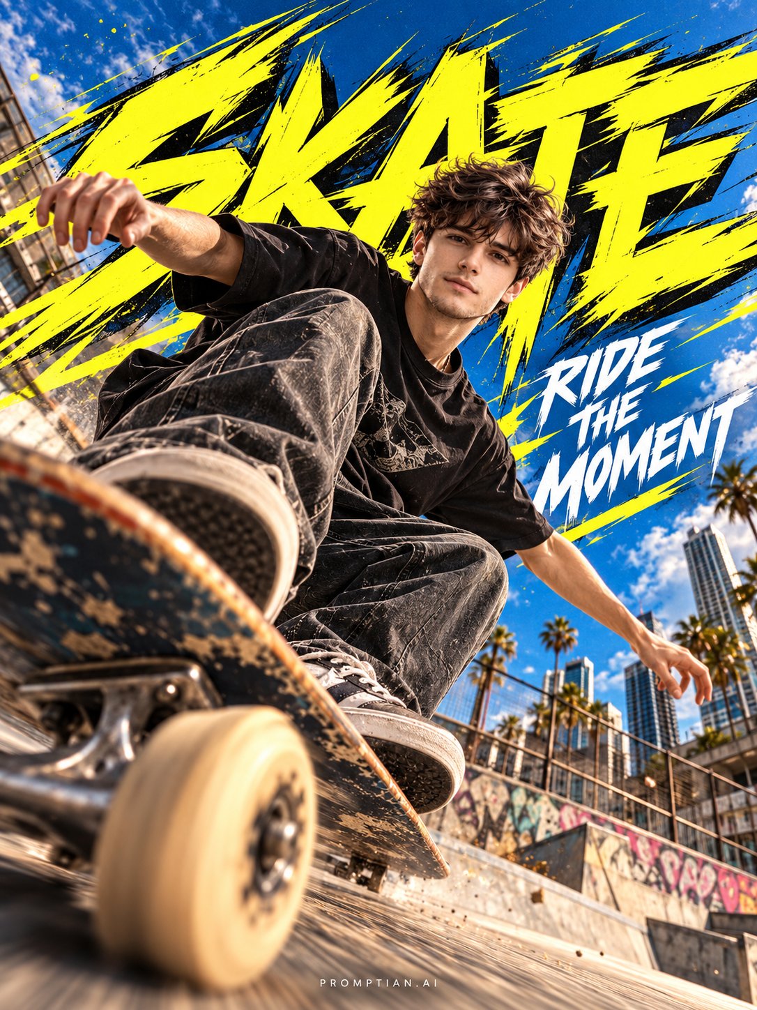 Semi-Realistic Anime Skateboarder Sports Poster — AI image prompt — GPT Image 2.5 — Anime, Cinematic, Sports - 1