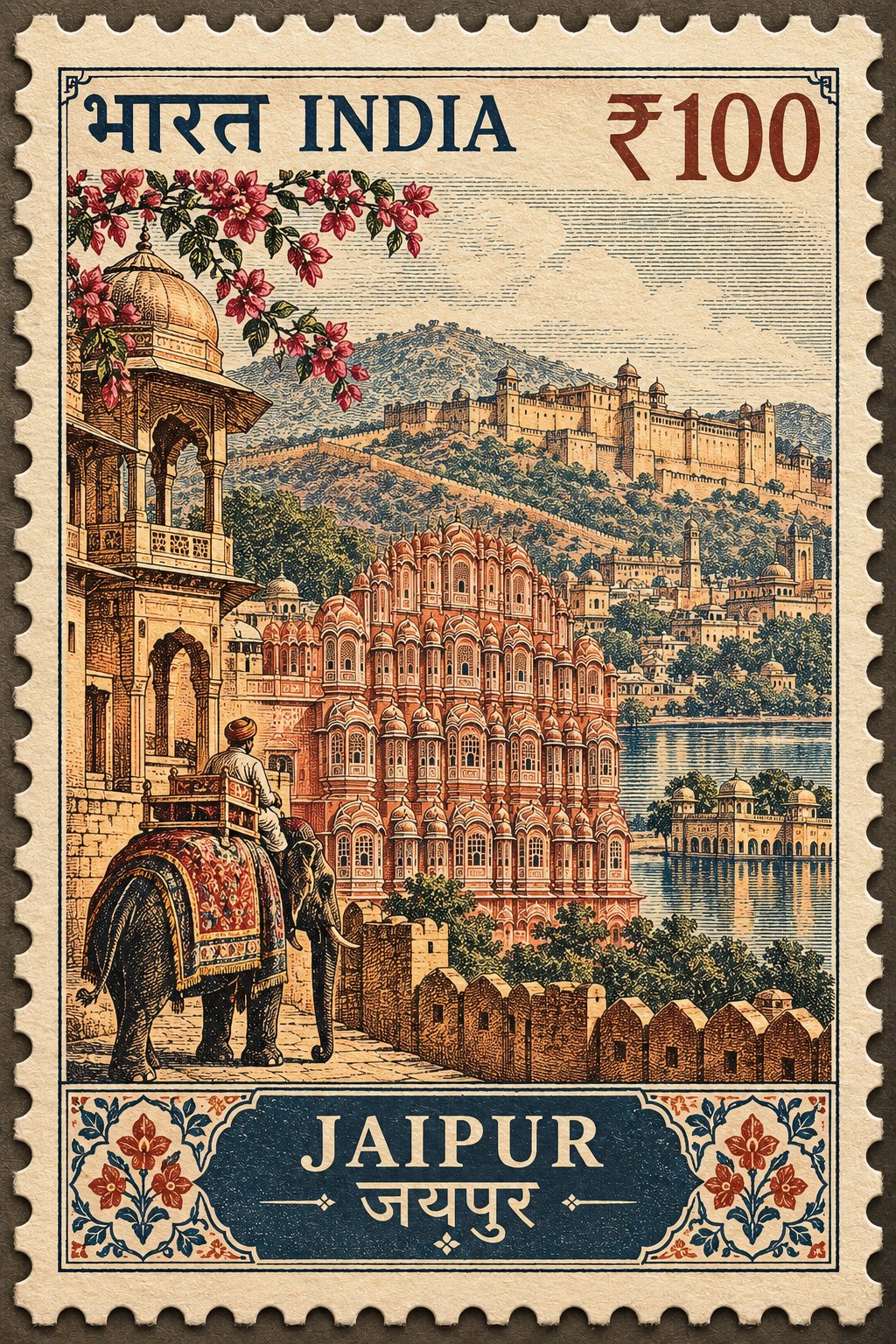 Create a premium vintage Indian postage-stamp travel poster for [COUNTRY / CITY / LOCATION / SUBJECT — AI image prompt — GPT Image 2.5
