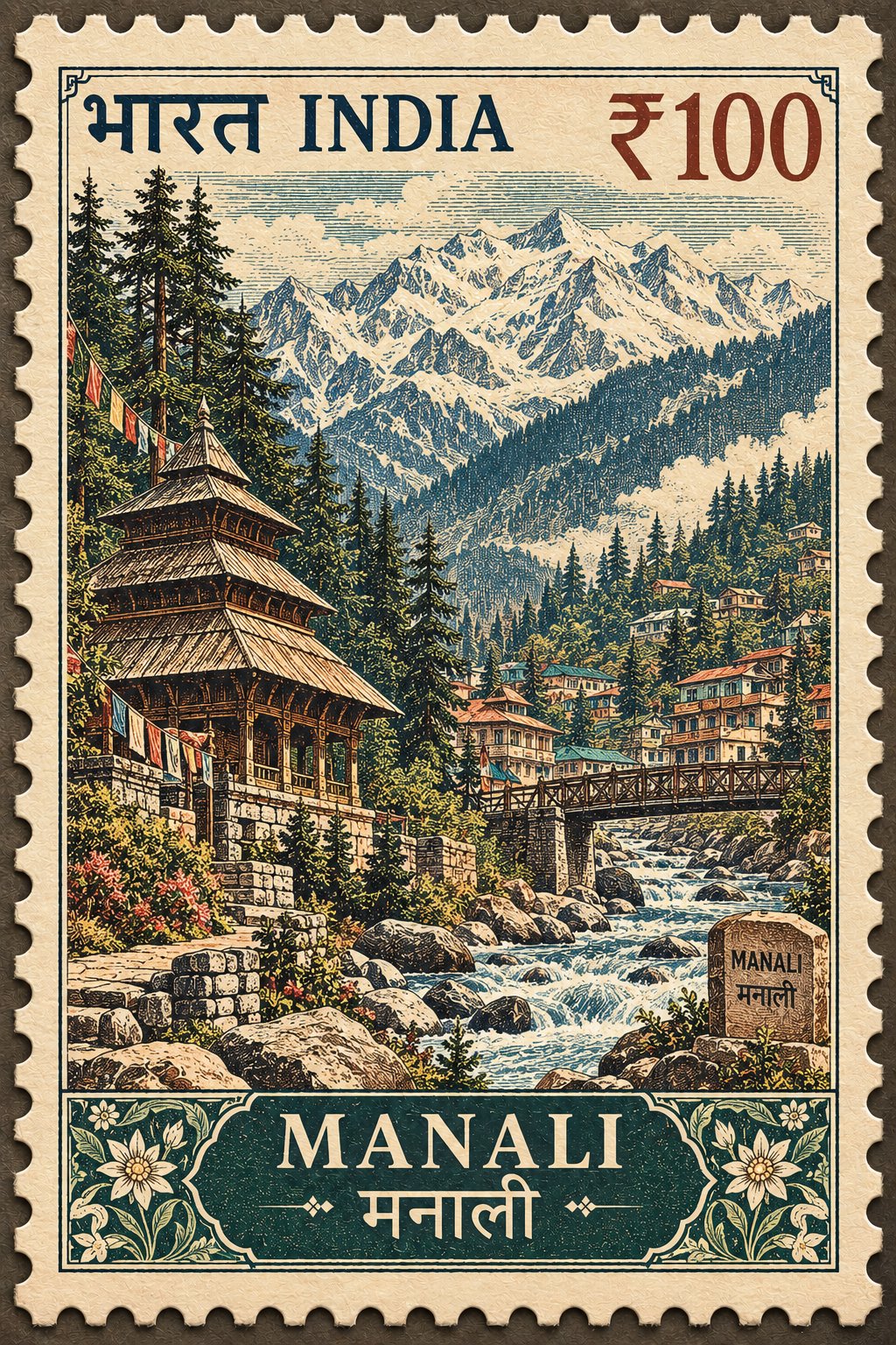 Vintage Indian Postage Stamp Travel Poster — AI image prompt — GPT Image 2.5 — Poster, Architecture, Vintage - 2