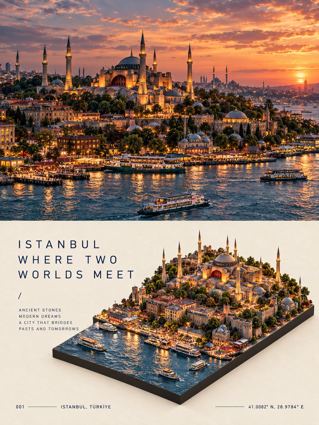 Editorial Travel Poster with Miniature Diorama — AI image prompt — GPT Image 2.5 — Poster, Cinematic, Cityscape - 2