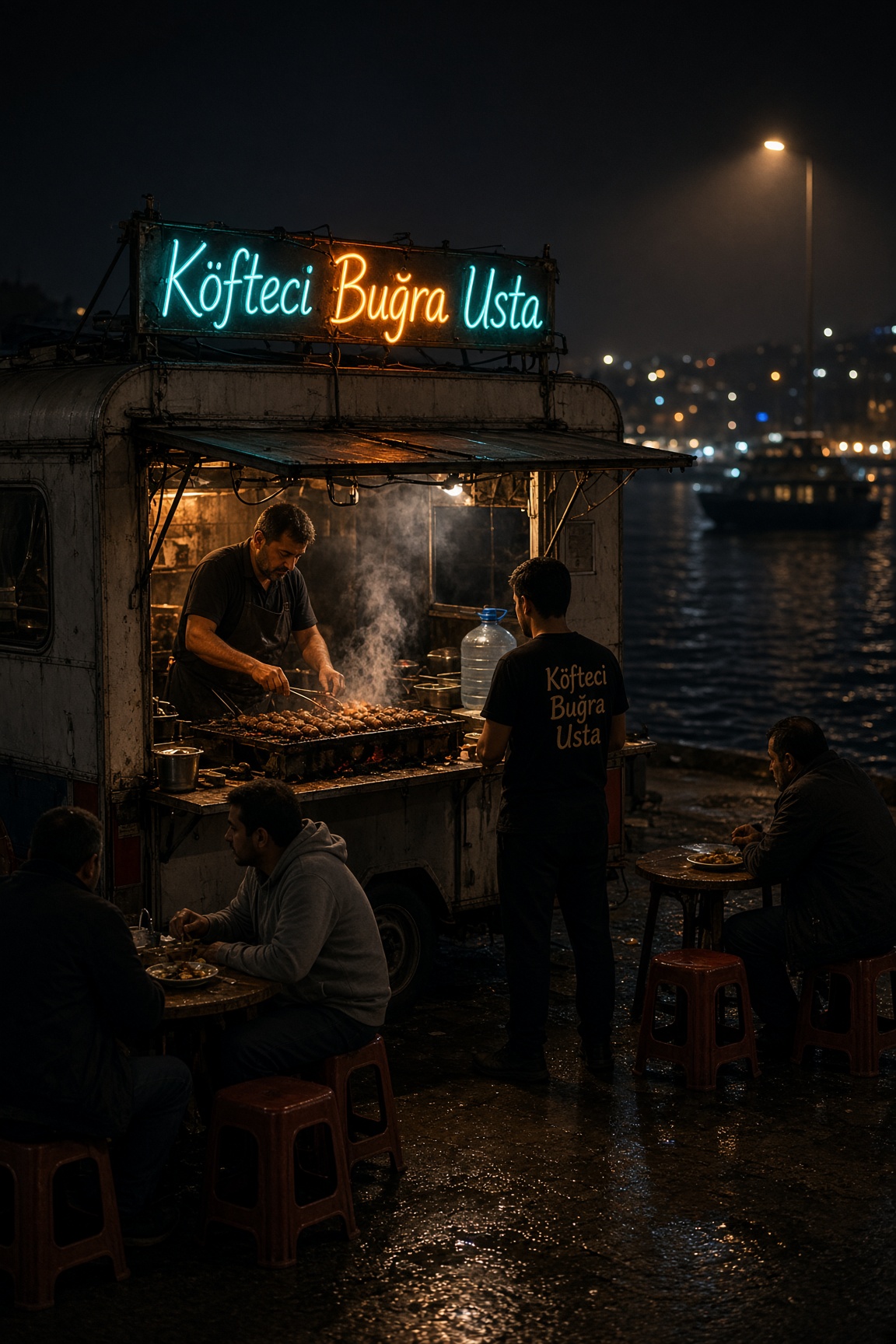 伊斯坦布尔博斯普鲁斯夜市小吃摊 — AI image prompt — Nano Banana — Street Photography, Cinematic, Realistic - 3