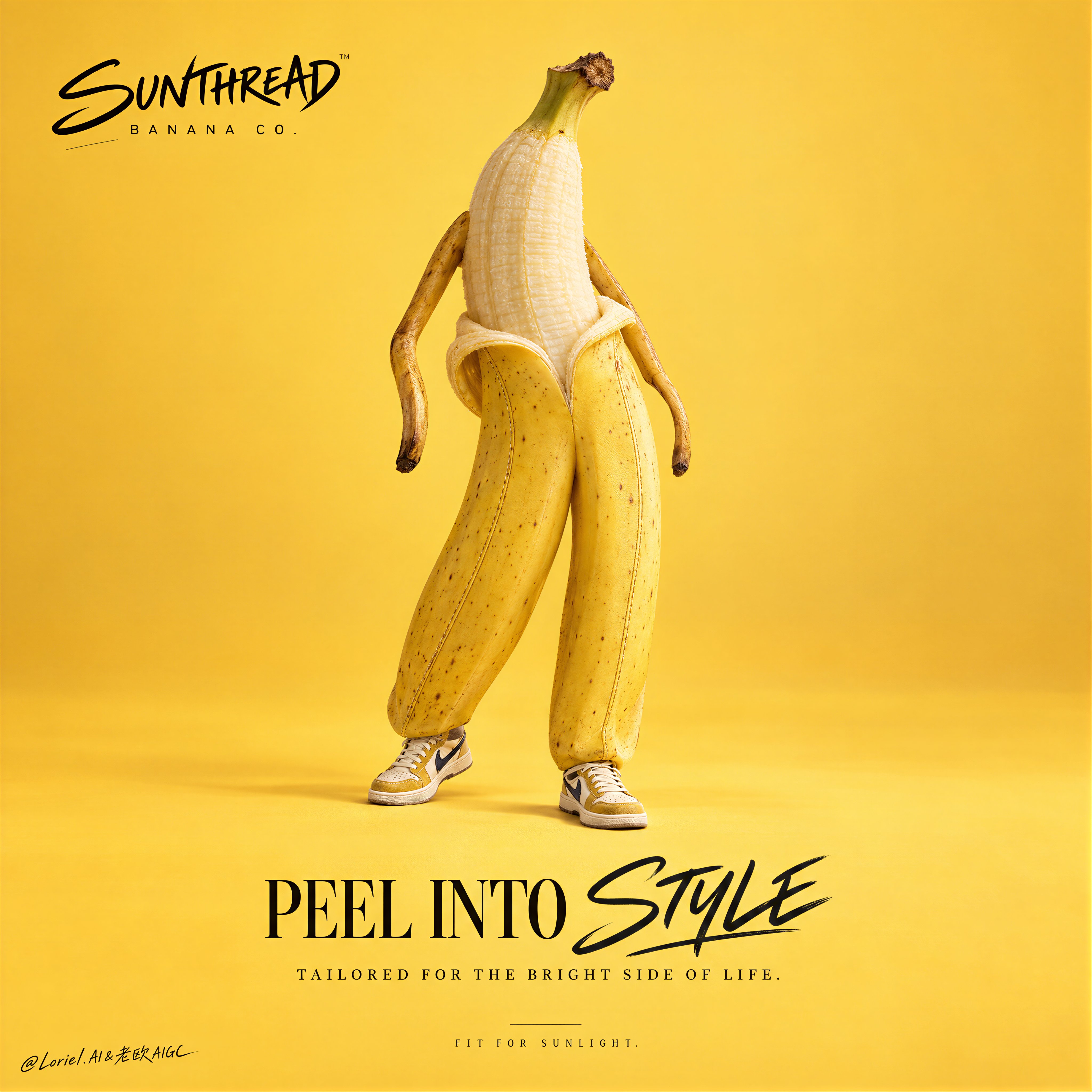 Create a Cannes-level conceptual lifestyle poster for fictional premium fruit-fashion brand SUNTHREA — AI image prompt — GPT Image 2.5