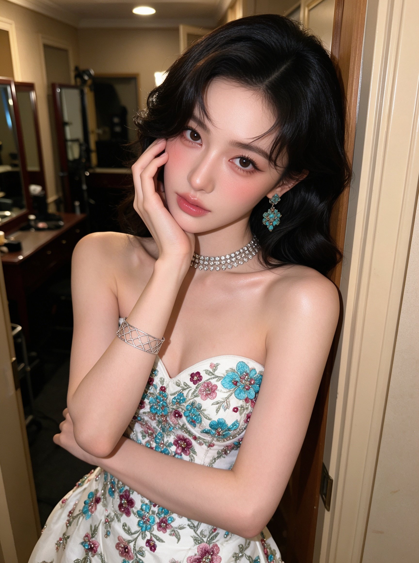 刺繍ドレスの楽屋アイドルポートレート — AI image prompt — GPT Image 2.5 — Cinematic, Fashion, Portrait - 2
