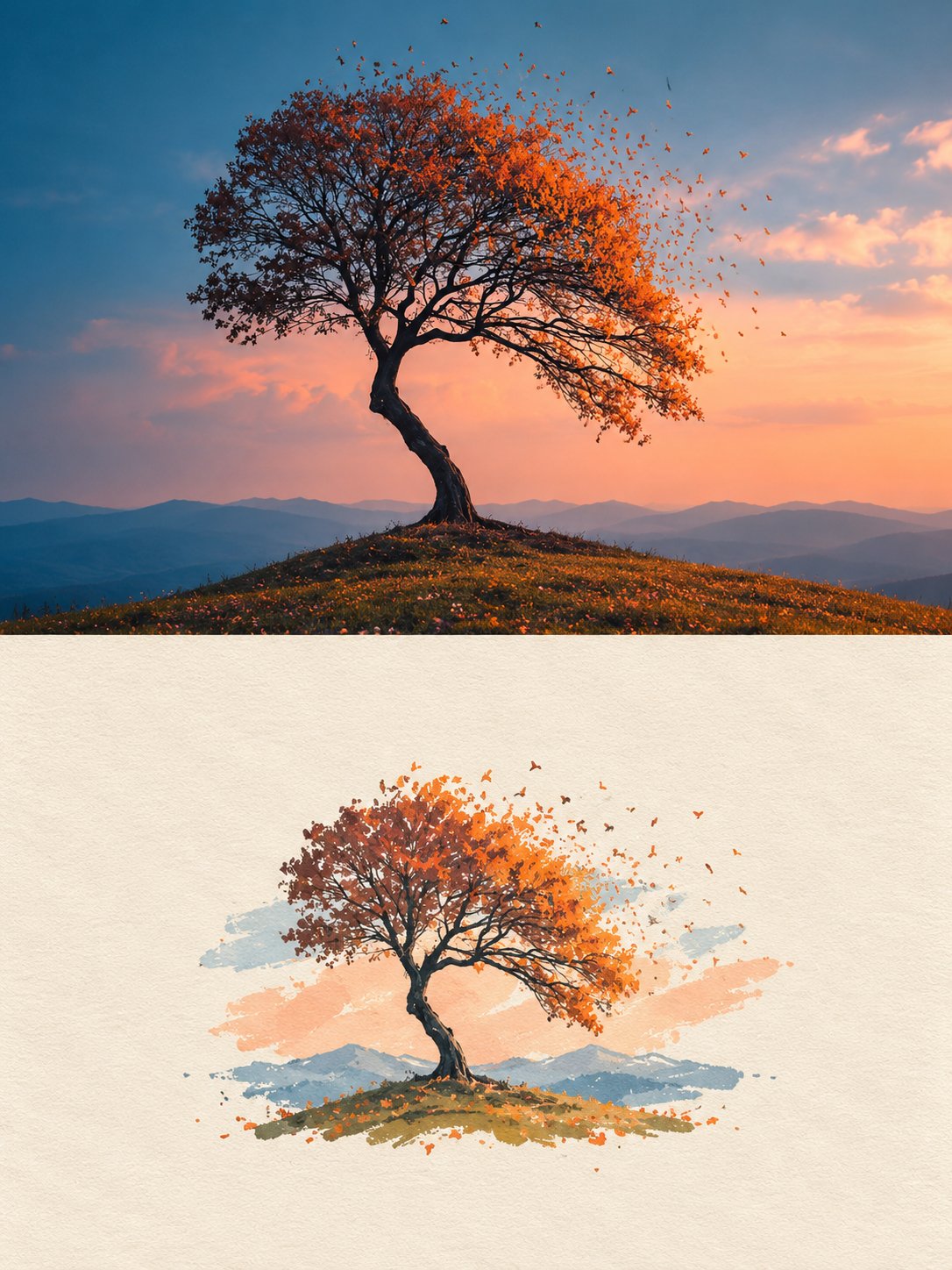 Split Editorial Photo and Paper Illustration Poster — AI image prompt — GPT Image 2.5 — Poster, Digital Art, Minimalist - 2