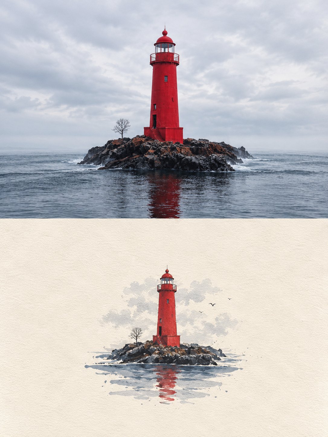 Split Editorial Photo and Paper Illustration Poster — AI image prompt — GPT Image 2.5 — Poster, Digital Art, Minimalist - 3
