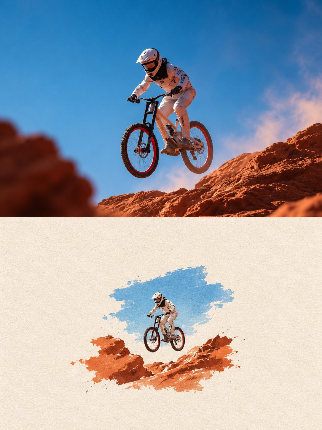 Split Editorial Photo and Paper Illustration Poster — AI image prompt — GPT Image 2.5 — Poster, Digital Art, Minimalist - 4