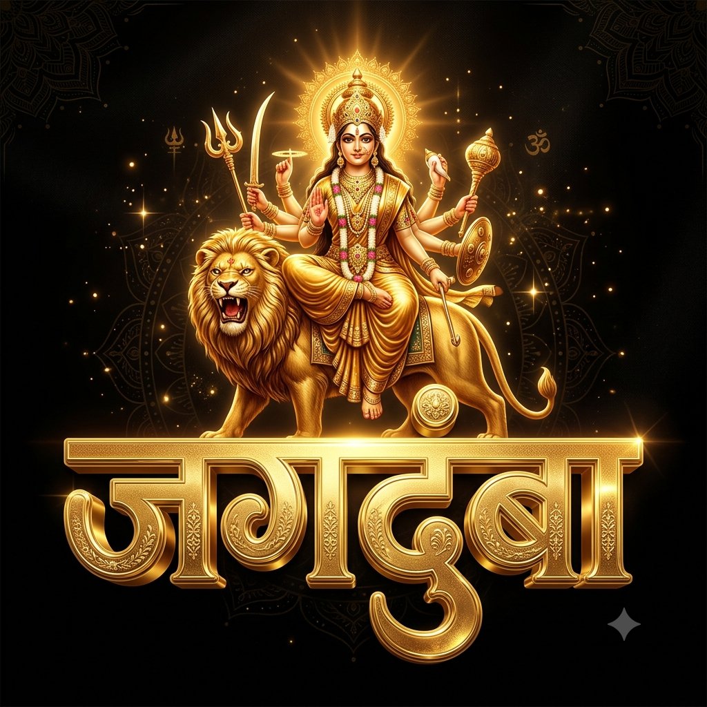 生成3D金色文字“महालक्ष्मी”的图像，金色女神Mahalakshmi坐在并调整在那段文字上方。黑色背景
1:1比例 8k分辨率。 — AI image prompt — Nano Banana Pro