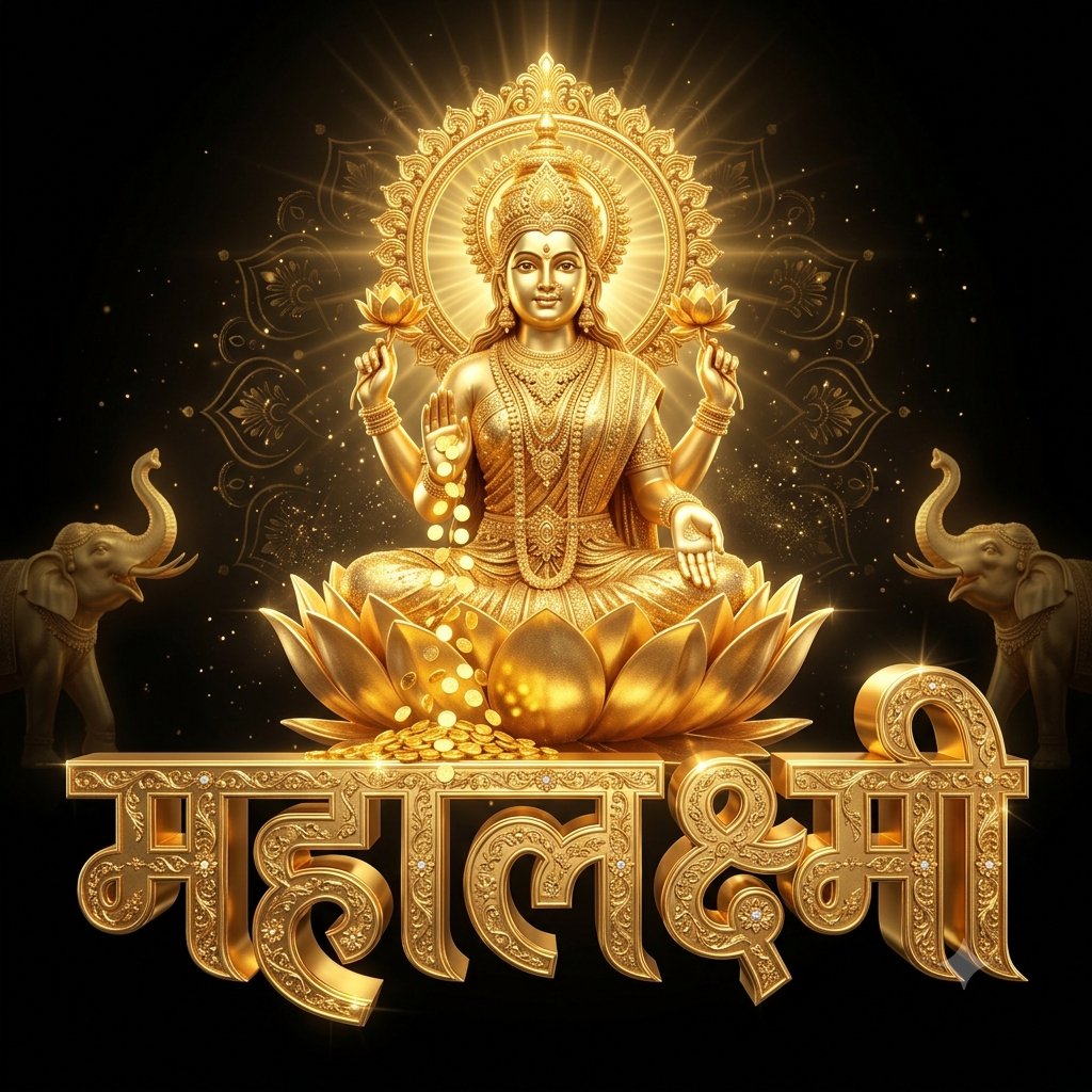 金色吉祥天女3D文字图 — AI image prompt — Nano Banana Pro — Cinematic, 3D Render, Mythology - 4