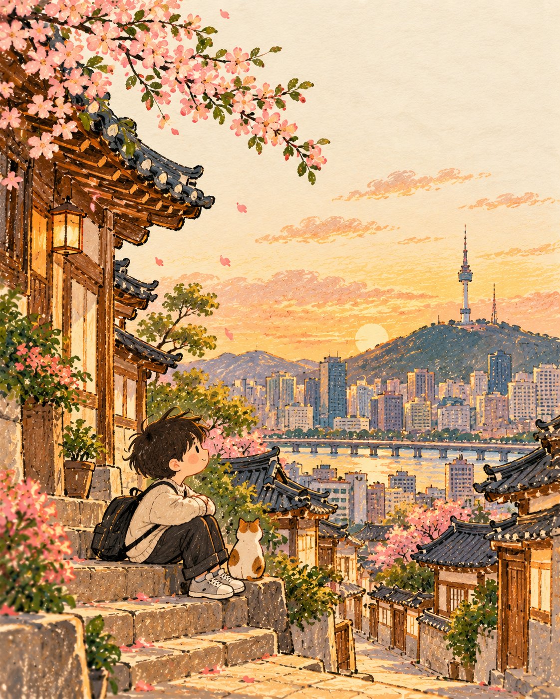 미니멀 일러스트 여행 엽서 아트 — AI image prompt — GPT Image 2.5 — Whimsical, Digital Art, Minimalist - 2