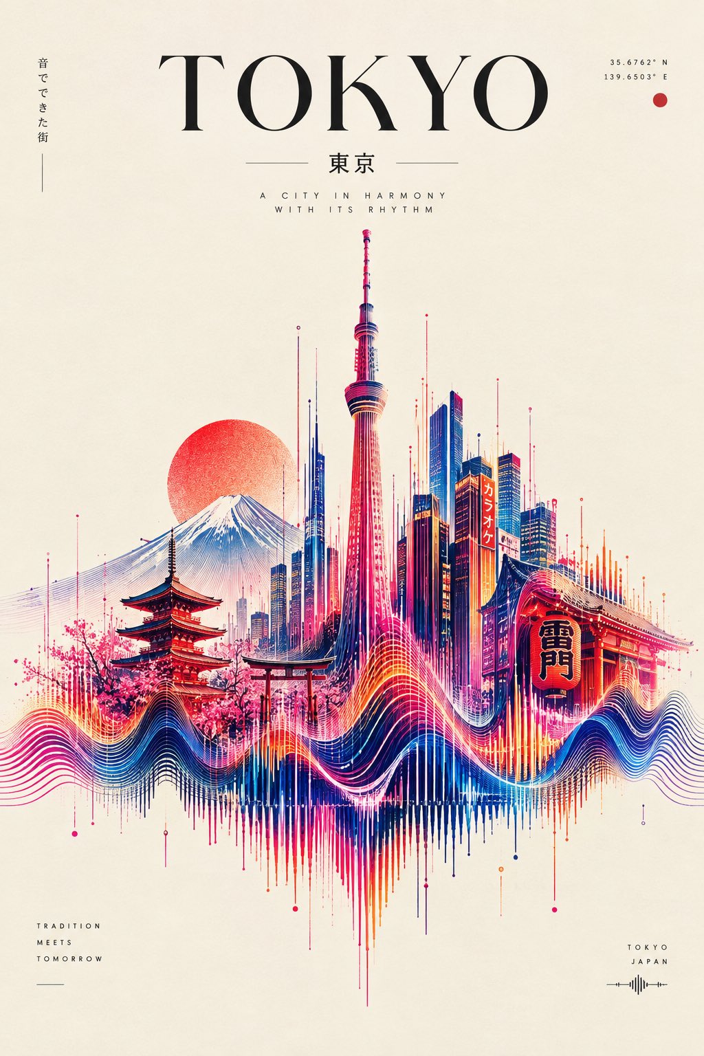 A surreal high-fashion editorial artwork where [CITY/LANDMARK] is formed entirely from flowing sound — AI image prompt — GPT Image 2.5