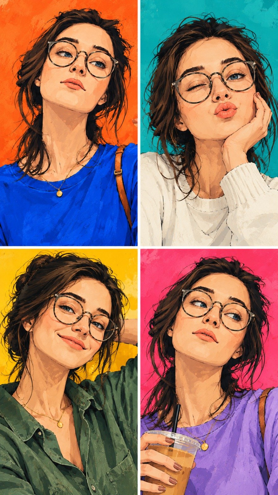 회화풍 셀피 패션 일러스트 — AI image prompt — GPT Image 2.5 — Digital Art, Fashion, Portrait - 2