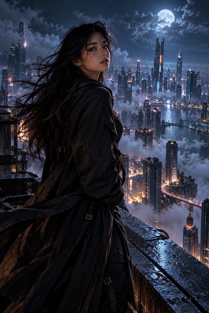 未来的な屋上に立つ謎の女性 — AI image prompt — GPT Image 2 — Character, Sci-Fi, Portrait