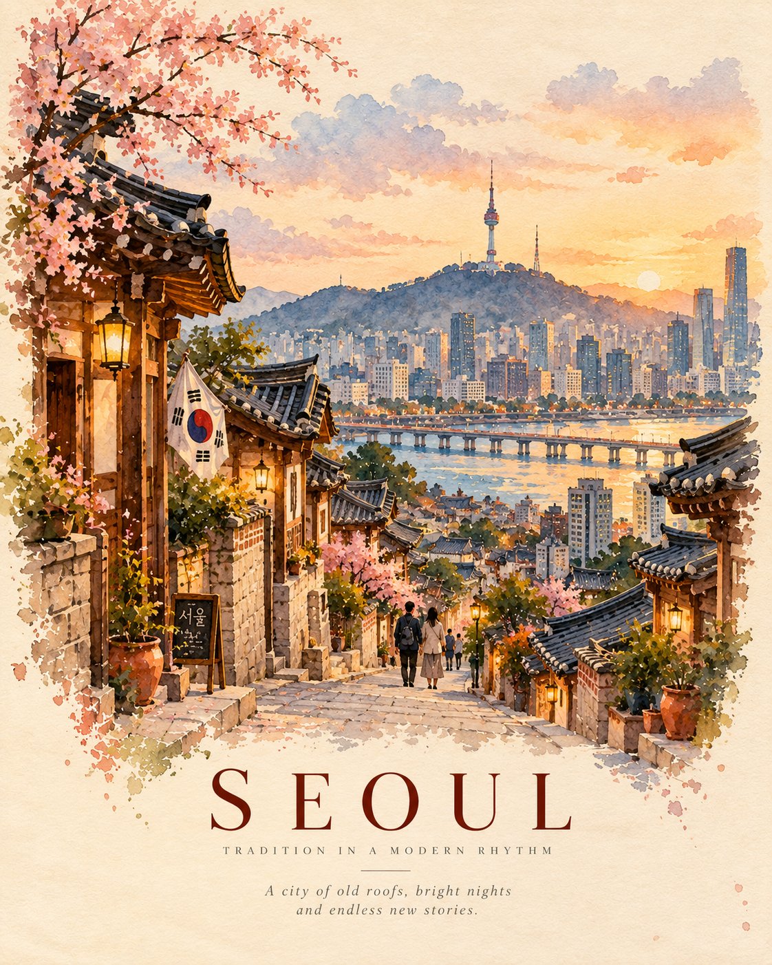 水彩旅行杂志海报提示词 — AI image prompt — GPT Image 2.5 — Watercolor, Vintage, Landscape - 2