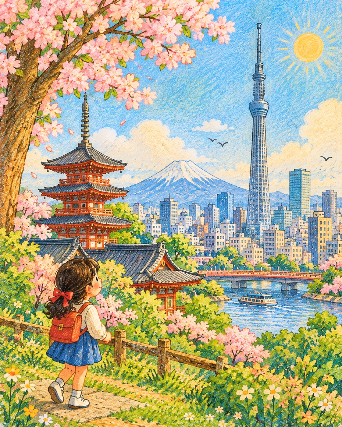 复古童书地标插画 — AI image prompt — GPT Image 2.5 — Whimsical, Architecture, Watercolor - 2