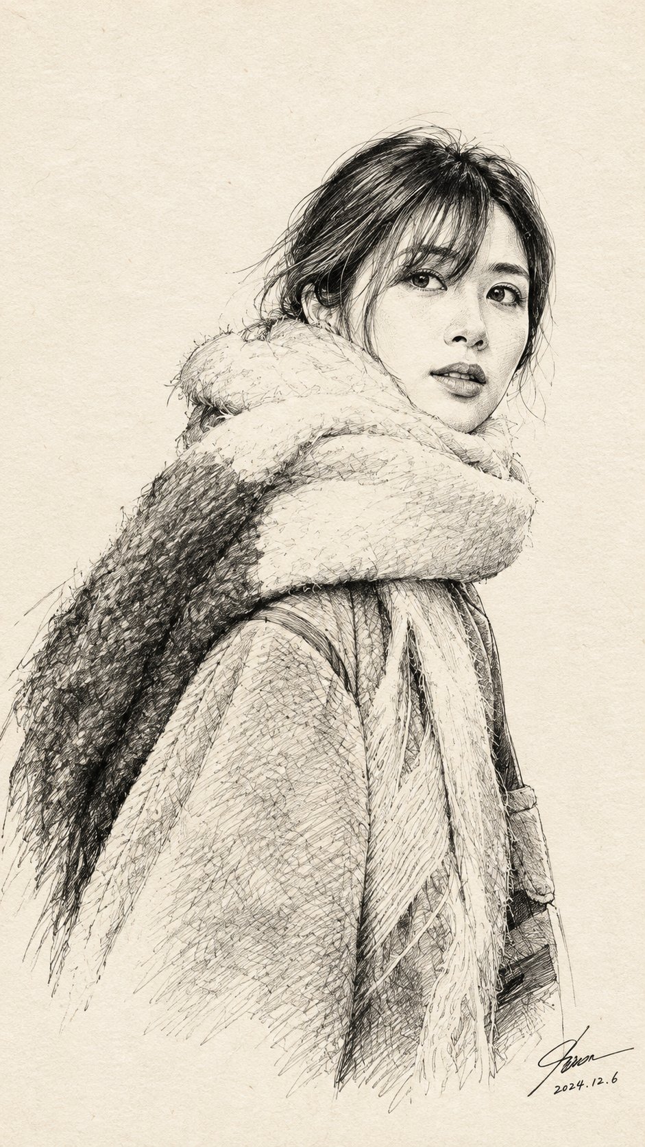 거장풍 흑백 펜 인물 스케치 — AI image prompt — GPT Image 2.5 — Vintage, Black & White, Sketch - 2