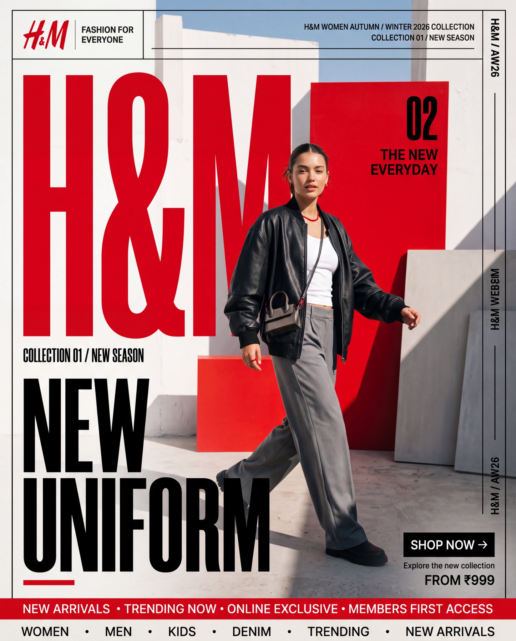 H&M — “NEW UNIFORM” I researched H&M’s current brand/visual system first. The strongest identifiable — AI image prompt — Nano Banana