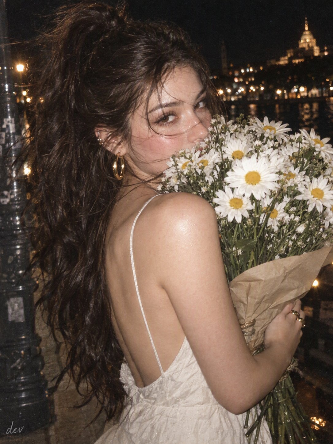 Candid Night Portrait With White Daisies — AI image prompt — GPT Image 2.5 — Cinematic, Fashion, Portrait - 4