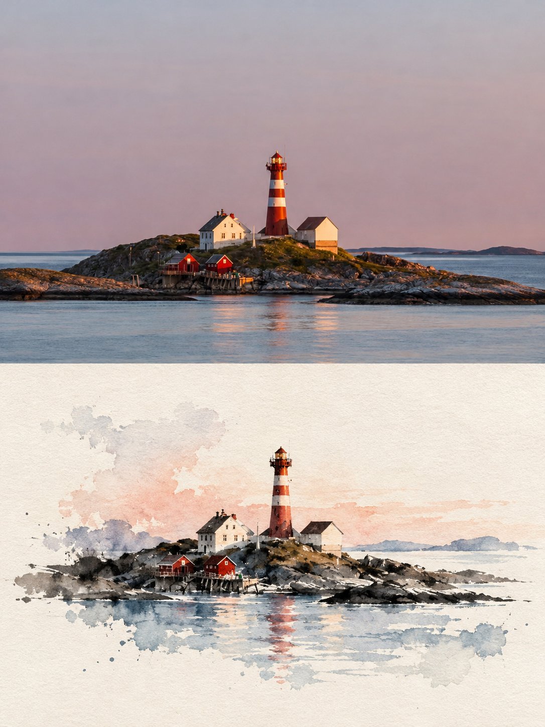 Ink Wash Photo Split Reconstruction — AI image prompt — GPT Image 2.5 — Digital Art, Watercolor, Minimalist - 3