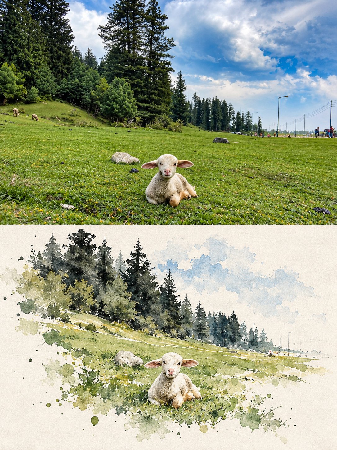 Ink Wash Photo Split Reconstruction — AI image prompt — GPT Image 2.5 — Digital Art, Watercolor, Minimalist - 4