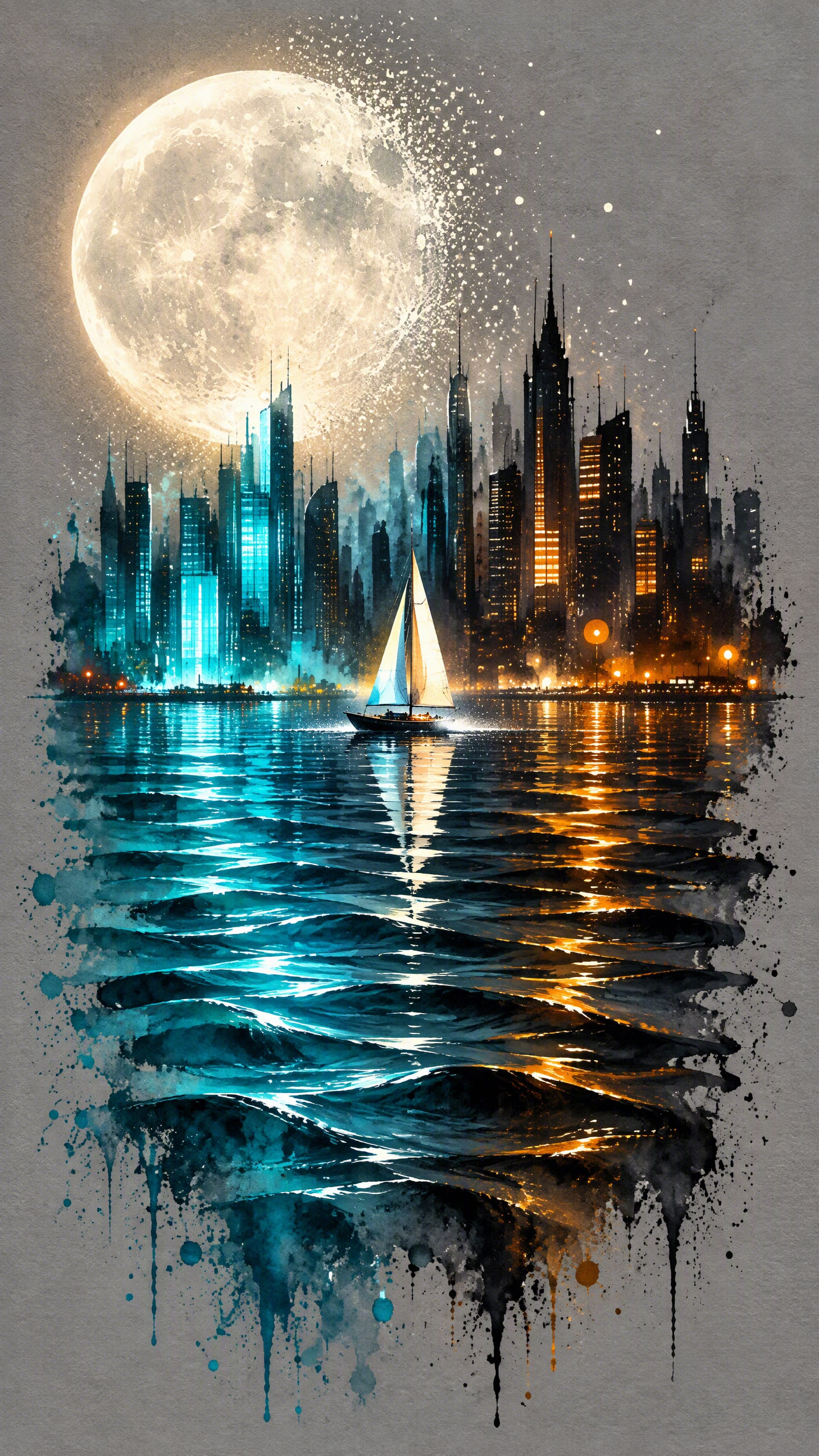 水彩帆船与未来天际线 — AI image prompt — GPT Image 2.5 — Surreal, Cinematic, Watercolor - 2