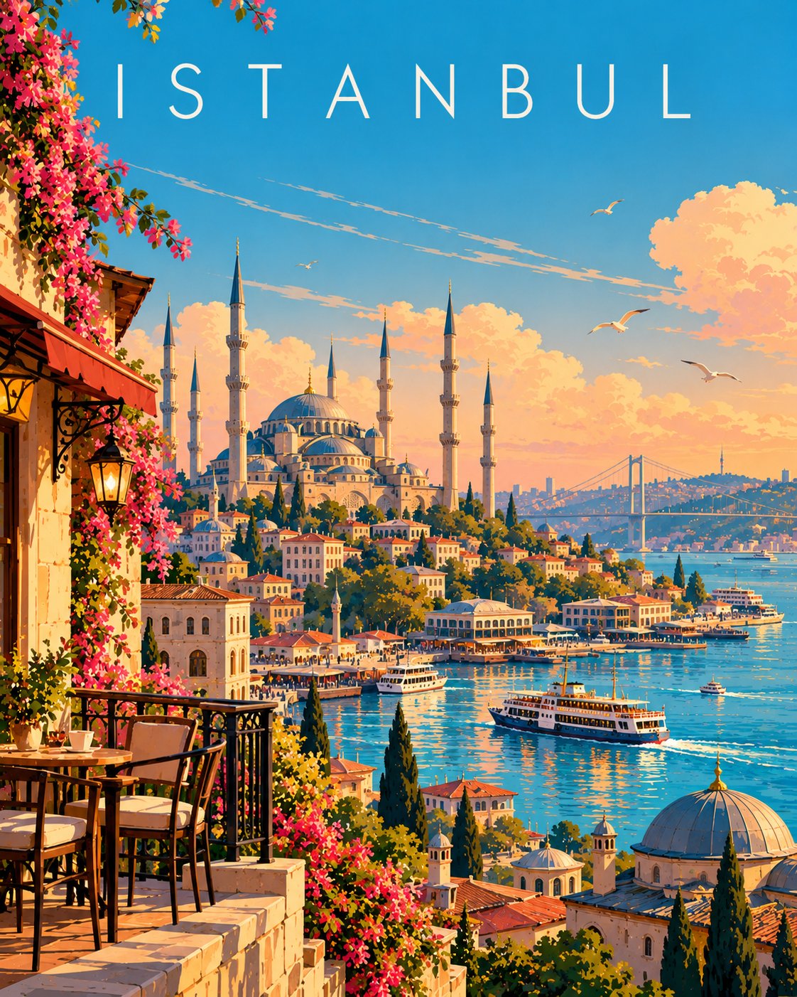 幾何学ヨーロッパ旅行ポスターイラスト — AI image prompt — GPT Image 2.5 — Poster, Architecture, Landscape - 3