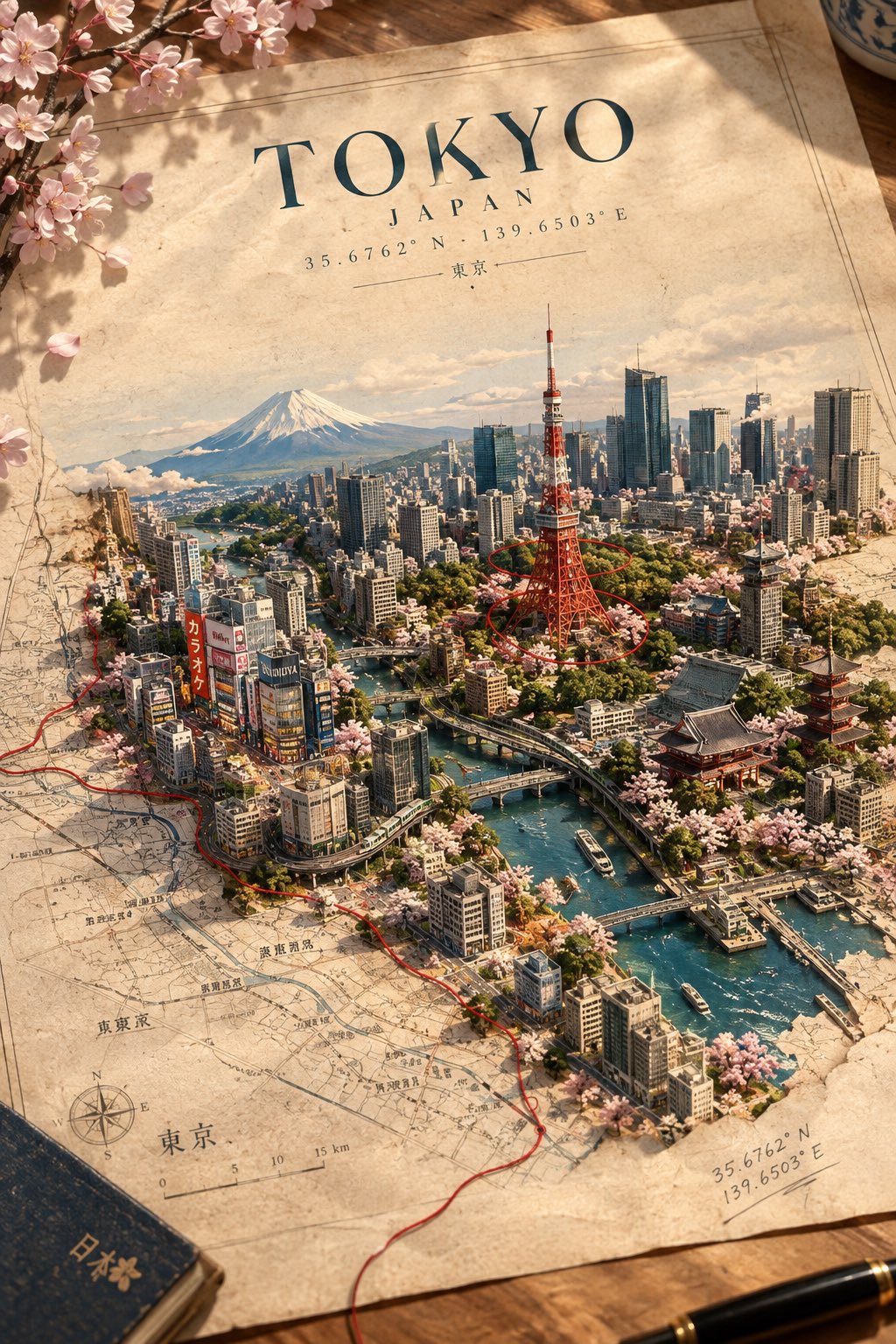 도시가 탈출하는 빈티지 종이 지도 — AI image prompt — GPT Image 2.5 — Surreal, Cinematic, Realistic - 2