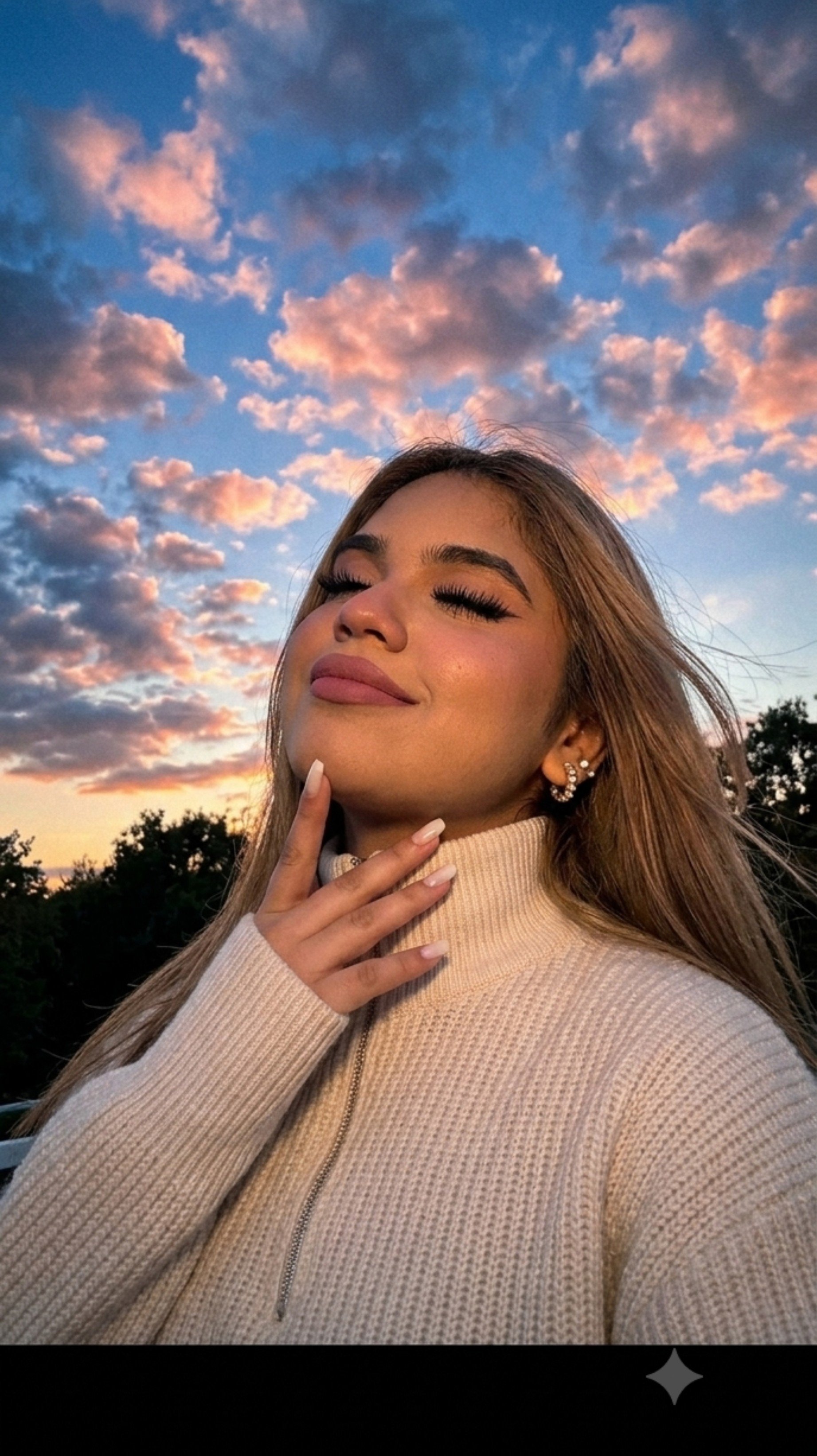 Do not change the face, 100% likeness.

Photorealistic shot in the spirit of a cinematic sunset self — AI image prompt — Nano Banana