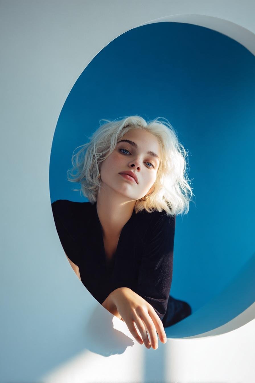 Futuristic Blue Circle Fashion Editorial — AI image prompt — Nano Banana — Architecture, Fashion, Portrait - 2