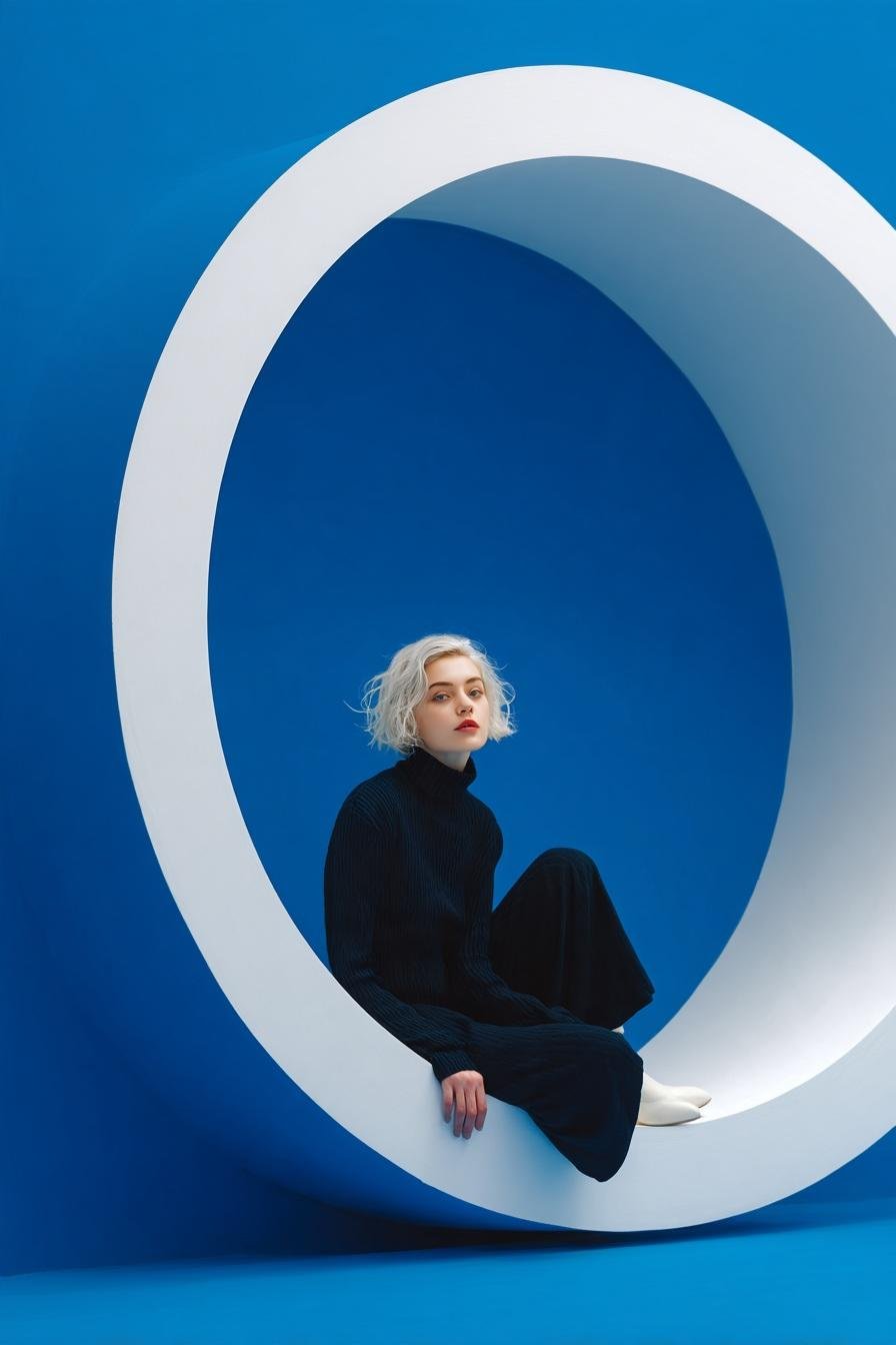 Futuristic Blue Circle Fashion Editorial — AI image prompt — Nano Banana — Architecture, Fashion, Portrait - 3