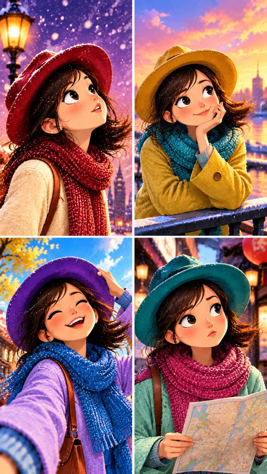 Storybook Woman in Snowy City — AI image prompt — GPT Image 2.5 — Anime, Cinematic, Fantasy - 2