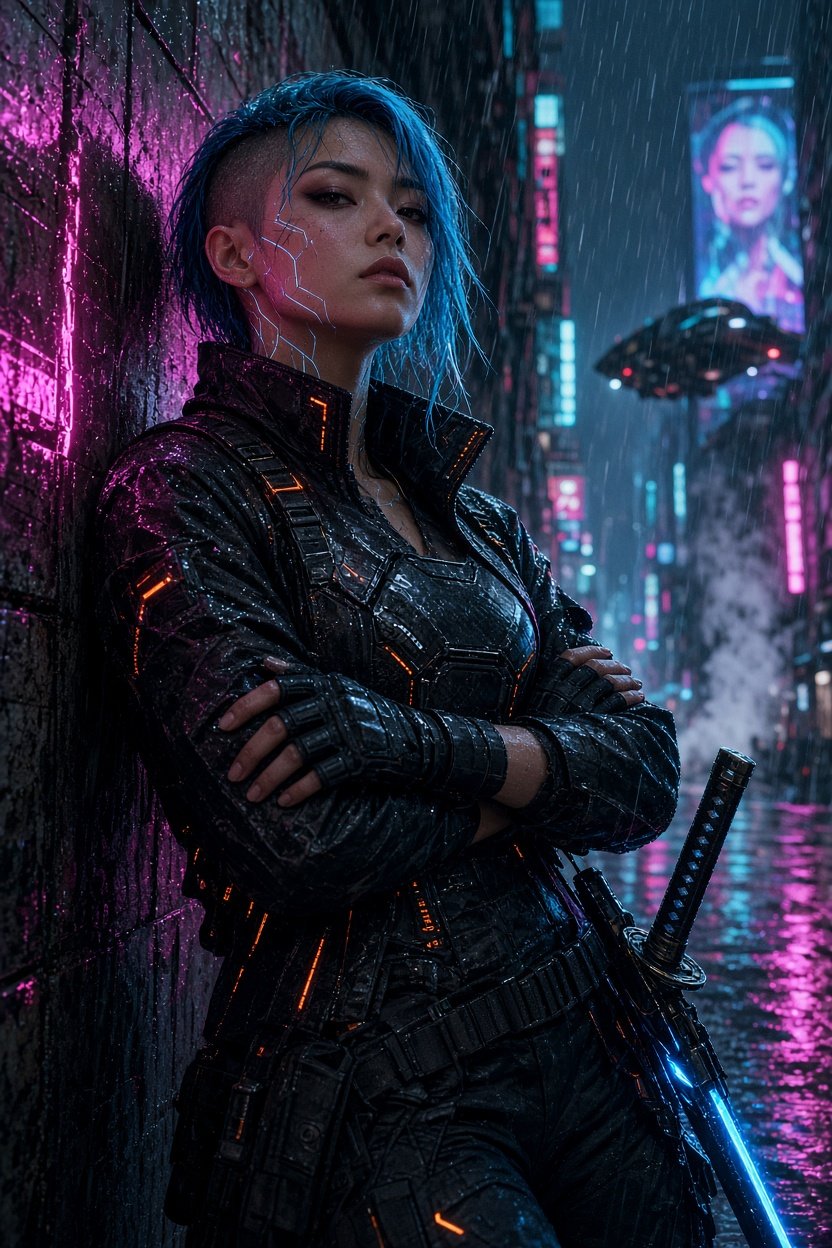 Cyberpunk Female Mercenary Portrait — AI image prompt — GPT Image 2.5 — Cyberpunk, Cinematic, Portrait - 3