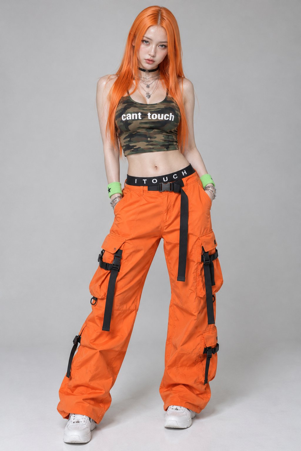 A hyper-realistic 8K studio photograph of a beautiful woman, standing full-body against a seamless l — AI image prompt — Grok Imagine 2