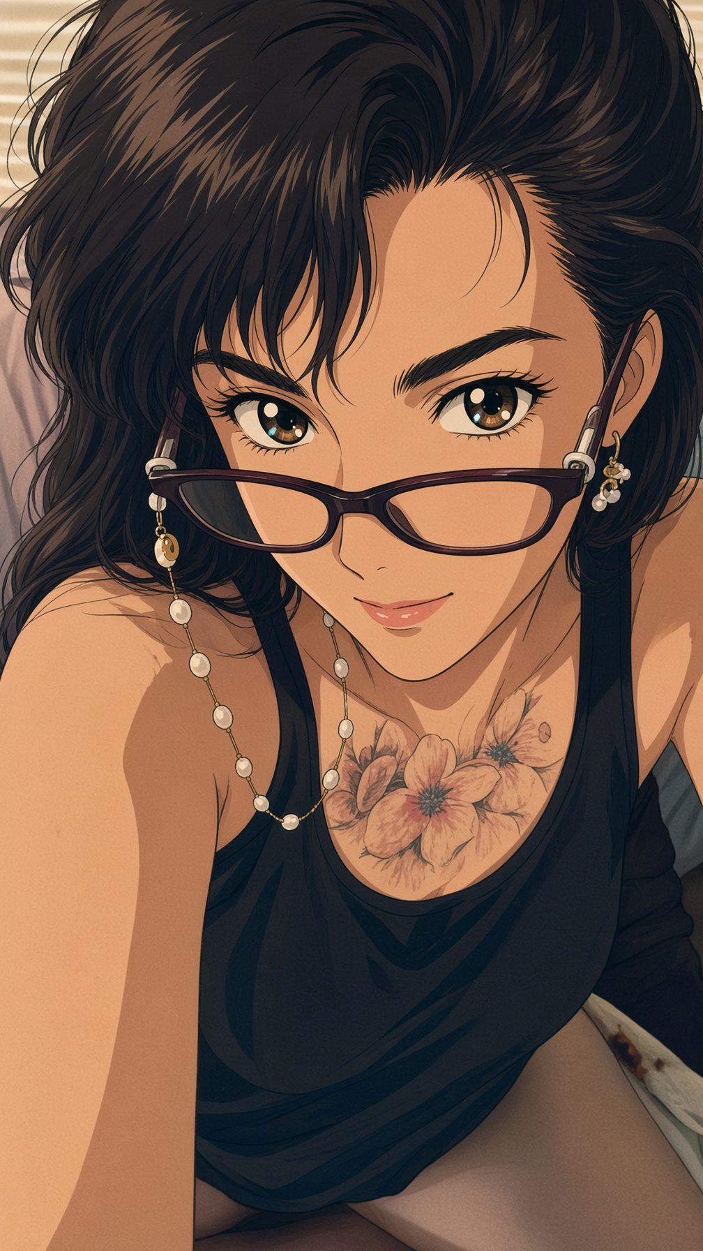Restyle this exact photo into classic 1980s anime style. Transform the woman into a 1980s Japanese a — AI image prompt — Grok Imagine 2