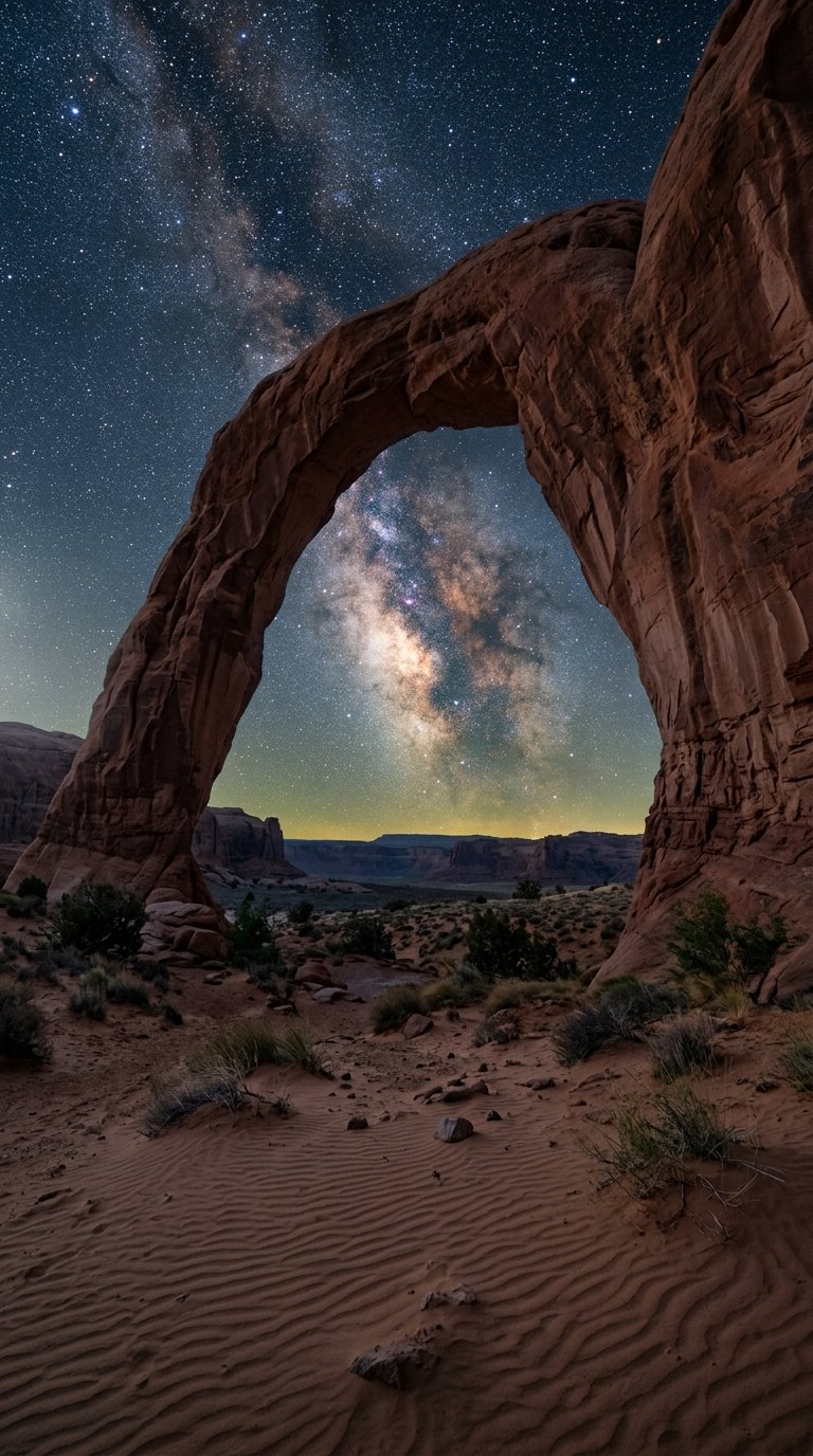 Desert Rock Arch Under Milky Way — AI image prompt — GPT Image 2.5 — Nature, Cinematic, Landscape - 2