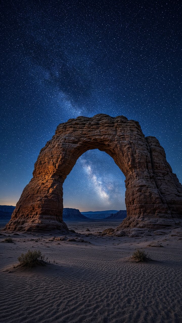 Desert Rock Arch Under Milky Way — AI image prompt — GPT Image 2.5 — Nature, Cinematic, Landscape - 3