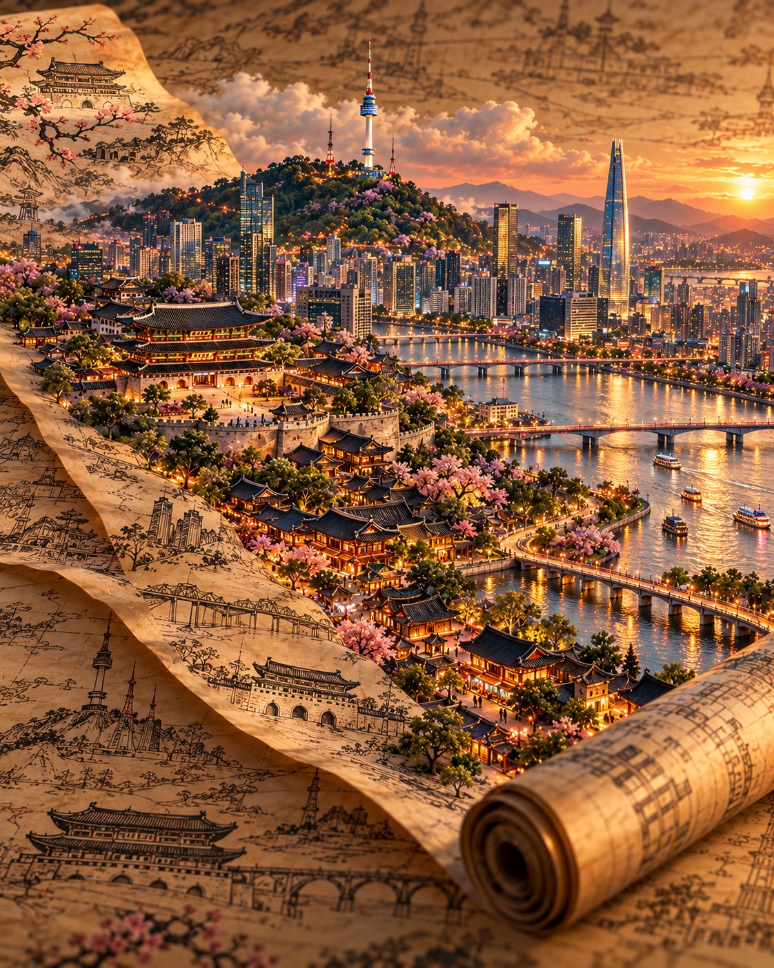3D Miniature Travel Diorama on Parchment — AI image prompt — GPT Image 2.5 — Cinematic, 3D Render, Vintage - 3