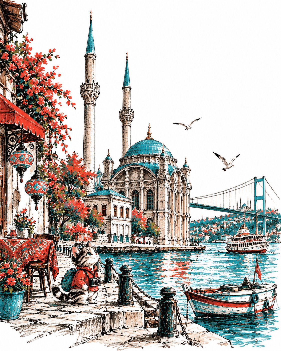 Mid-Century Storybook Travel Illustration — AI image prompt — GPT Image 2.5 — Whimsical, Vintage, Sketch - 3