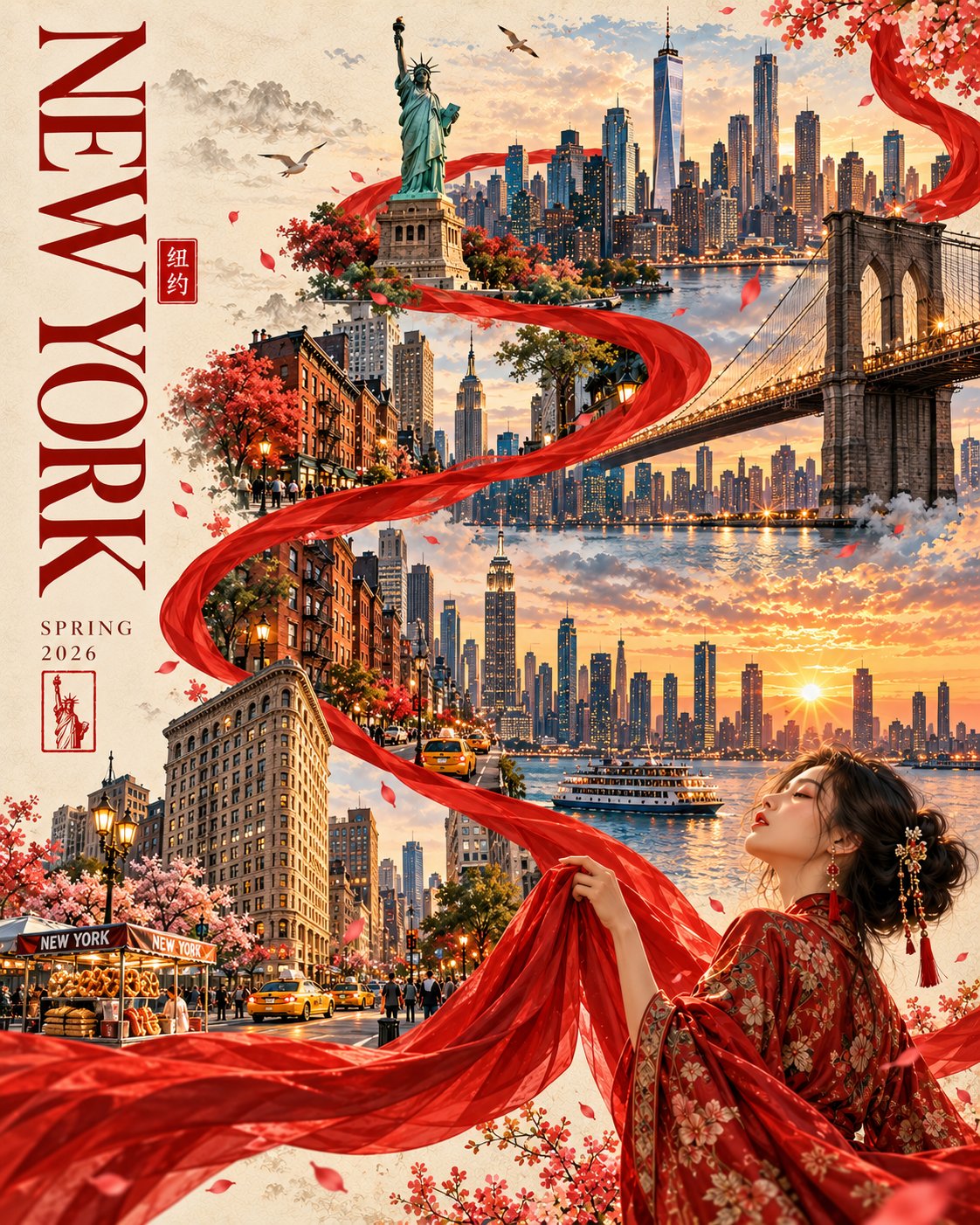 진홍 리본 여행 포스터 — AI image prompt — GPT Image 2.5 — Poster, Digital Art, Fashion - 4