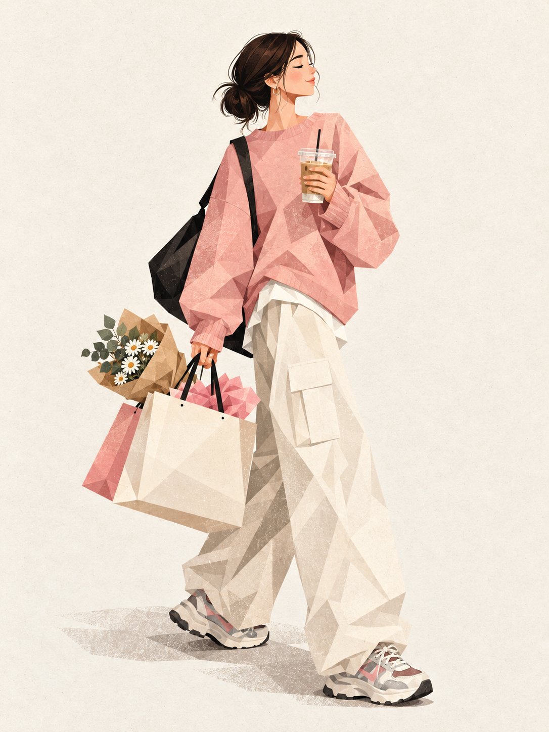 Create a full-body minimalist geometric editorial fashion illustration of two stylish young female f — AI image prompt — Nano Banana 2.1