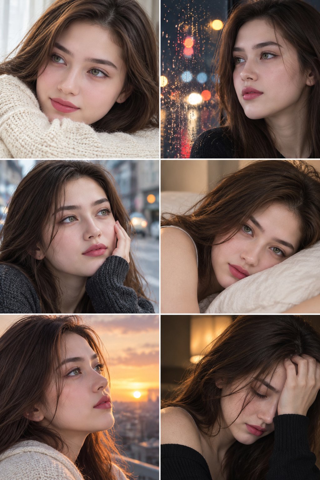 Six-Panel Cinematic Woman Portrait Collage — AI image prompt — GPT Image 2.5 — Cinematic, Realistic, Portrait - 2