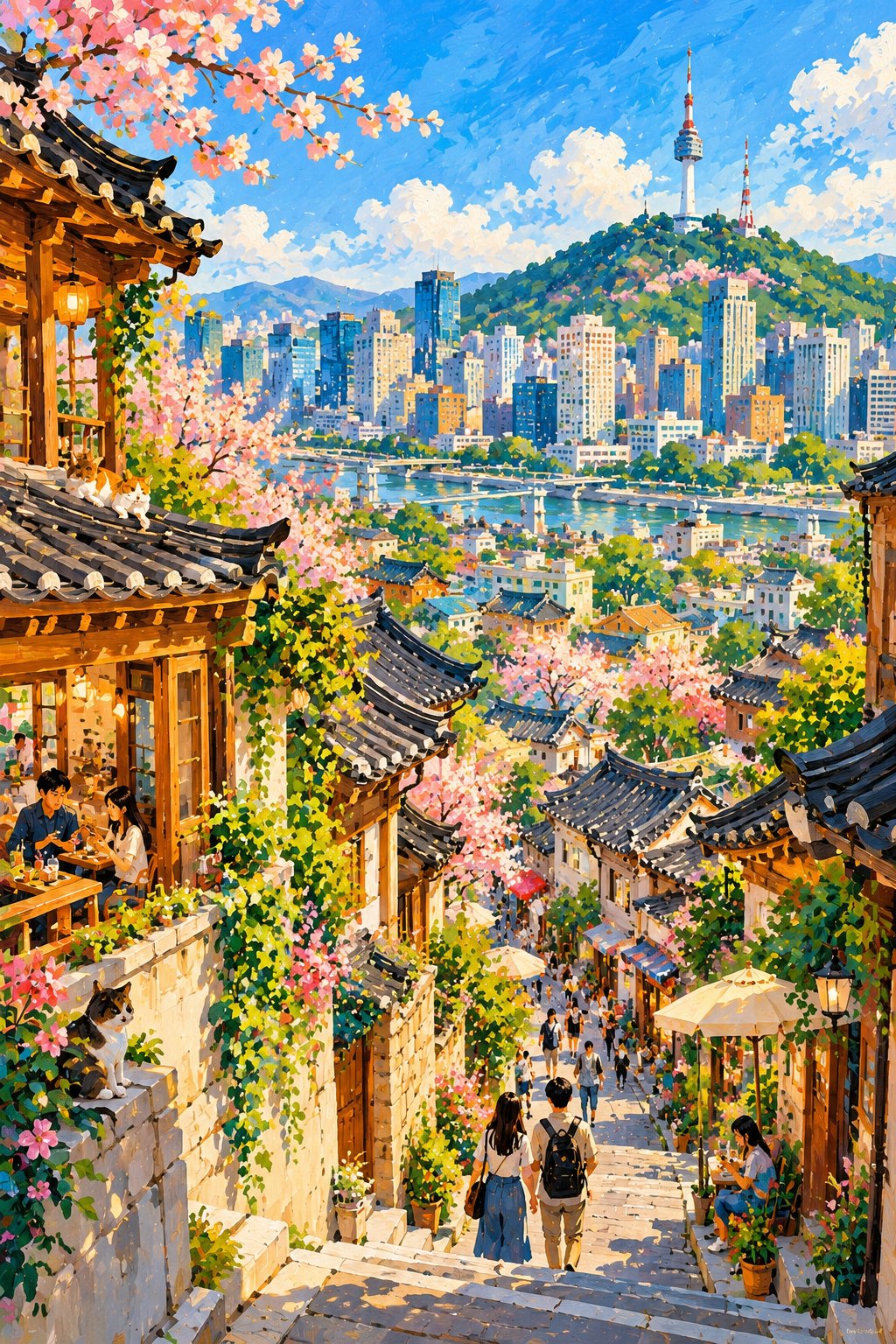 奇趣水粉故事书城市插画 — AI image prompt — GPT Image 2.5 — Oil Painting, Whimsical, Cityscape - 2