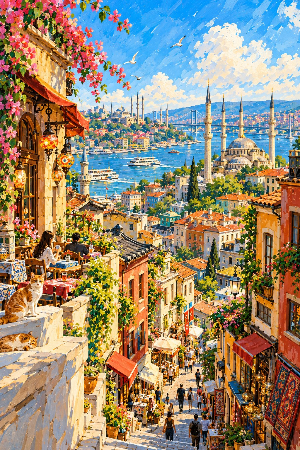 奇趣水粉故事书城市插画 — AI image prompt — GPT Image 2.5 — Oil Painting, Whimsical, Cityscape - 3