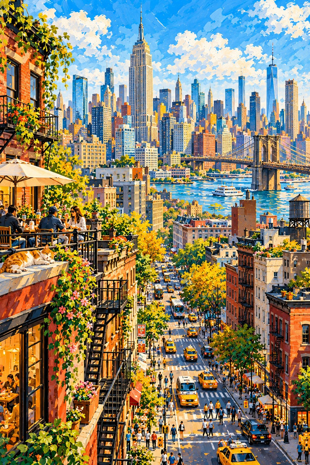 奇趣水粉故事书城市插画 — AI image prompt — GPT Image 2.5 — Oil Painting, Whimsical, Cityscape - 4