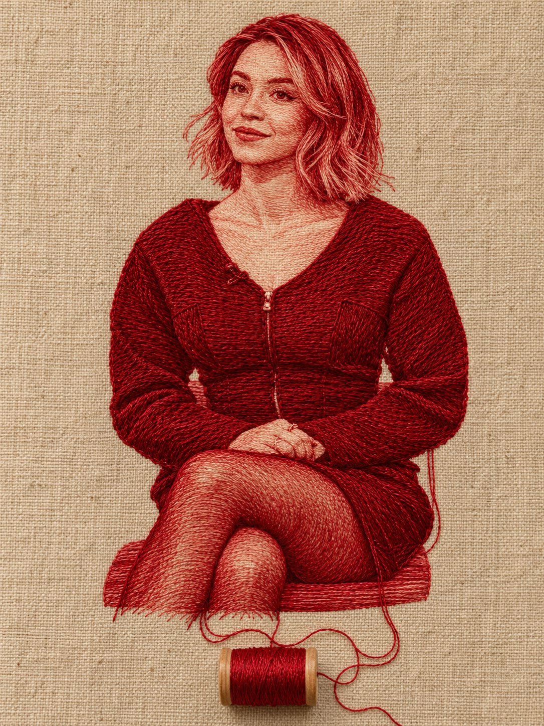 赤い糸の刺繍肖像 — AI image prompt — GPT Image 2.5 — Digital Art, Realistic, Portrait - 2