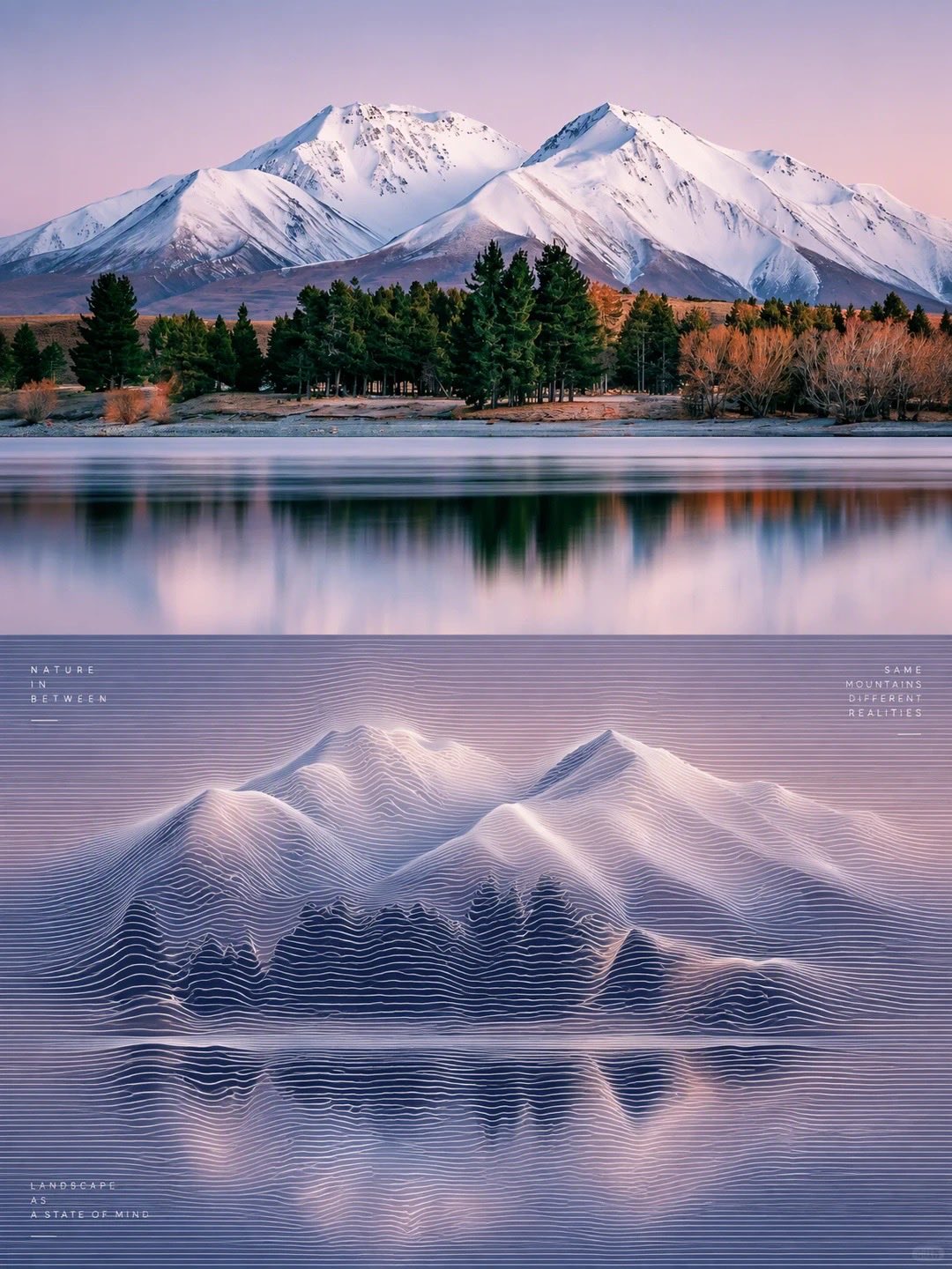 雄大な雪をかぶった山々、静かな水面の反射、そして自然の穏やかな美しさにインスパイアされた、 stunning でミニマリストなランドスケープアートシリーズを制作してください。最初の構図は、柔らかなパス — AI image prompt — GPT Image 2.5