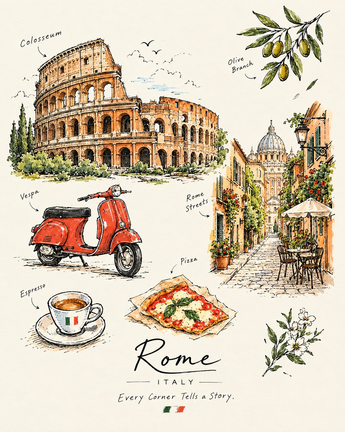 ミニマル手描き旅行ジャーナルイラスト — AI image prompt — GPT Image 2.5 — Vintage, Minimalist, Sketch - 2