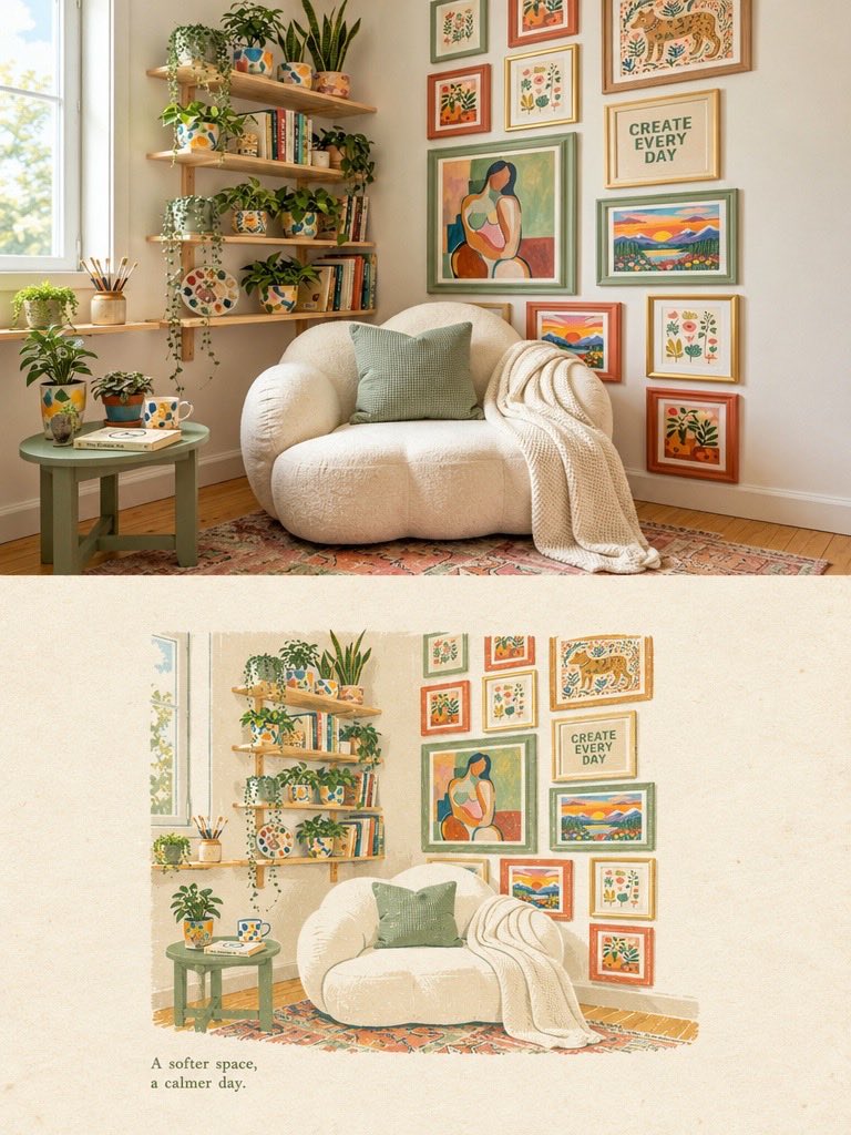 照片级写实转水彩室内效果 — AI image prompt — GPT Image 2.5 — Watercolor, Vintage, Realistic - 2